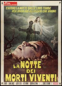 9t0192 NIGHT OF THE LIVING DEAD Italian 1p 1970 zombie classic, art of girl rising from the grave!