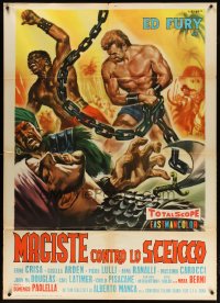 9t0206 SAMSON AGAINST THE SHEIK Italian 1p 1962 art of strongman Ed Fury with huge chains by Casaro!