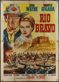 9t0118 RIO GRANDE Italian 2p R1960s different art of John Wayne, John Ford, retitled Rio Bravo, rare!