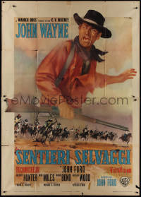 9t0121 SEARCHERS Italian 2p R1963 different art of John Wayne in Monument Valley by Ciriello!