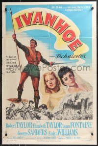 9t1599 IVANHOE 1sh 1952 art of pretty medieval Elizabeth Taylor, Robert Taylor & Joan Fontaine!