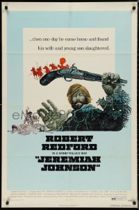 9t1605 JEREMIAH JOHNSON 1sh 1972 cool art of Robert Redford by CoConis, Sydney Pollack, very rare!