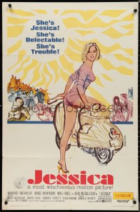 9t1608 JESSICA 1sh 1962 sexy Mitchell Hooks art of Angie Dickinson climbing on moped!