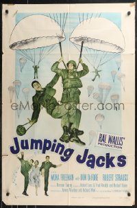 9t1613 JUMPING JACKS MISPRINTED 1sh 1952 great image of Army paratroopers Dean Martin & Jerry Lewis!