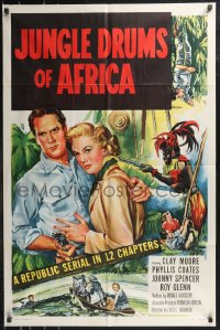 9t1615 JUNGLE DRUMS OF AFRICA 1sh 1952 Clayton Moore with gun & Phyllis Coates, Republic serial!