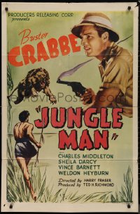 9t1616 JUNGLE MAN 1sh 1941 Buster Crabbe & Darcy must transport fever serum in Africa, ultra rare!