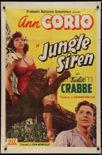 9t1617 JUNGLE SIREN 1sh 1942 close-up of Buster Crabbe, sexy tropical Ann Corio, ultra rare!