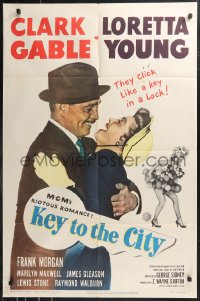 9t1623 KEY TO THE CITY 1sh 1950 Clark Gable & Mayor Loretta Young click like a key in a lock!