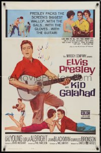 9t1625 KID GALAHAD 1sh 1962 art of Elvis Presley singing with guitar, boxing & romancing!