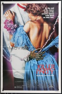 9t1626 KILLER PARTY 1sh 1986 great Joann horror art of sexy girl dancing w/guy w/skeleton hand!