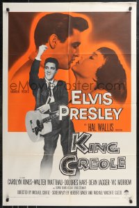 9t1629 KING CREOLE 1sh 1958 great image of Elvis Presley with guitar & sexy Carolyn Jones!