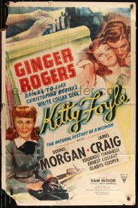 9t1636 KITTY FOYLE 1sh 1940 great art of White Collar Girl Ginger Rogers & Dennis Morgan!