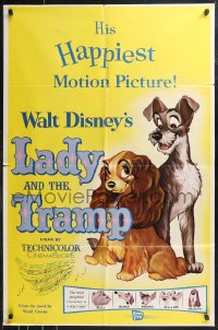 9t1641 LADY & THE TRAMP 1sh R1962 Disney classic cartoon, great images of the top dog cast!