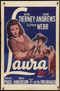 9t1653 LAURA 1sh R1952 Dana Andrews lusts after sexy Gene Tierney, Price, Preminger, ultra rare!