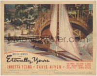 9t0346 ETERNALLY YOURS LC 1939 David Niven & Loretta Young riding cool sailboat on frozen lake!