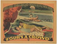 9t0354 FOUR'S A CROWD LC 1938 Errol Flynn stares at Olivia de Havilland sunning by swimming pool!