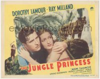 9t0382 JUNGLE PRINCESS LC R1946 best close up of tropical Dorothy Lamour & Ray Milland by tiger!