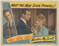 9t0425 MURDER, MY SWEET LC 1944 Dick Powell as Philip Marlowe lighting Claire Trevor's cigarette!