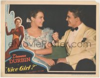 9t0432 NICE GIRL LC 1941 romantic close up of Deanna Durbin flirting with Robert Stack in tuxedo!