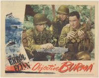 9t0434 OBJECTIVE BURMA LC 1945 Errol Flynn, William Prince & Henry Hull consult map in WWII jungle!