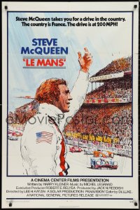 9t1655 LE MANS 1sh 1971 Tom Jung artwork of race car driver Steve McQueen waving at fans!