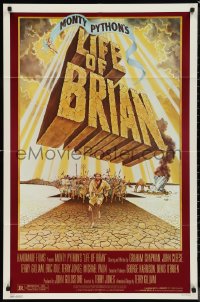 9t1664 LIFE OF BRIAN 1sh 1979 Monty Python, great wacky artwork of Chapman running from mob!