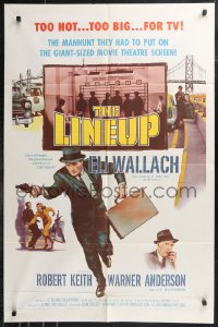 9t1667 LINEUP 1sh 1958 Don Siegel classic film noir, great image of Eli Wallach running with gun!