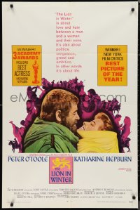 9t1668 LION IN WINTER awards 1sh 1968 Katharine Hepburn as Eleanor, Peter O'Toole as Henry II!