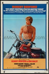 9t1670 LITTLE FAUSS & BIG HALSY 1sh R1974 barechested Robert Redford and motorcycle, ultra rare!