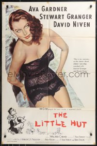 9t1671 LITTLE HUT 1sh 1957 giant image of barely-dressed tropical Ava Gardner with sexy eyes!