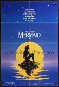 9t1672 LITTLE MERMAID teaser DS 1sh 1989 Disney, great art of Ariel in moonlight by Morrison/Patton!