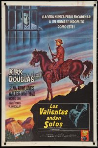 9t1681 LONELY ARE THE BRAVE Spanish/US 1sh 1962 who was strong enough to tame Kirk Douglas, best artwork!