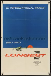 9t1684 LONGEST DAY 1sh 1962 World War II all-star cast, setting sun & huge blue sky art!