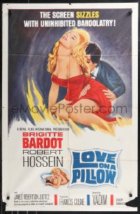 9t1695 LOVE ON A PILLOW 1sh 1964 sexy Brigitte Bardot, the screen sizzles with Bardolatry!