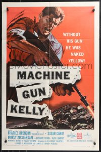 9t1700 MACHINE GUN KELLY 1sh 1958 without his gun Charles Bronson was naked yellow, cool art!