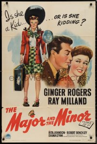 9t1709 MAJOR & THE MINOR 1sh 1942 pretty Ginger Rogers poses as a young teen confusing Ray Milland!