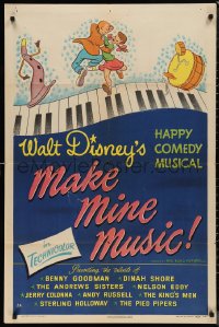 9t1712 MAKE MINE MUSIC 1sh 1946 Walt Disney full-length feature cartoon, musical piano art!