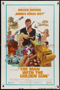 9t1724 MAN WITH THE GOLDEN GUN West Hemi 1sh 1974 McGinnis art of Roger Moore as James Bond!