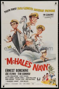 9t1732 McHALE'S NAVY 1sh 1964 Joseph Smith art of Ernest Borgnine, Tim Conway & cast on ship!