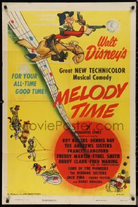 9t1734 MELODY TIME 1sh 1948 Walt Disney, cool cartoon art of Donald Duck, Little Toot & more