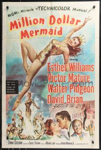 9t1740 MILLION DOLLAR MERMAID 1sh 1952 art of sexy swimmer Esther Williams in swimsuit & crown!