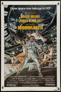 9t1747 MOONRAKER 1sh 1979 art of Roger Moore as James Bond & sexy ladies by Goozee!