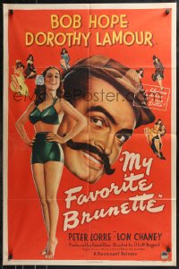 9t1766 MY FAVORITE BRUNETTE 1sh 1947 Bob Hope & full-length sexy Dorothy Lamour in swimsuit!