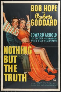 9t1790 NOTHING BUT THE TRUTH 1sh 1941 artwork of Paulette Goddard sitting on Bob Hope's lap!