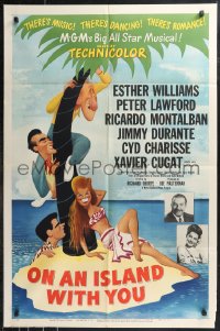 9t1798 ON AN ISLAND WITH YOU 1sh 1948 Esther Williams, Durante, Lawford, Cugat, Hirschfeld art!