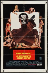 9t1800 ON HER MAJESTY'S SECRET SERVICE style A 1sh 1969 George Lazenby silhouette & sexy Bond girls!