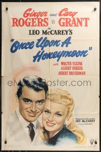 9t1803 ONCE UPON A HONEYMOON 1sh 1942 wonderful smiling portrait art of Ginger Rogers & Cary Grant!