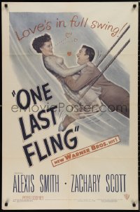 9t1807 ONE LAST FLING 1sh 1949 laughing Zachary Scott hoists beautiful Alexis Smith in the air!