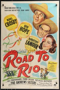 9t1891 ROAD TO RIO 1sh 1948 great art of Bing Crosby, Bob Hope, & Dorothy Lamour in Brazil!