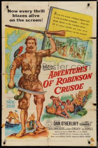 9t1894 ROBINSON CRUSOE 1sh 1954 Luis Bunuel, art of Dan O'Herlihy, Adventures of Robinson Crusoe!